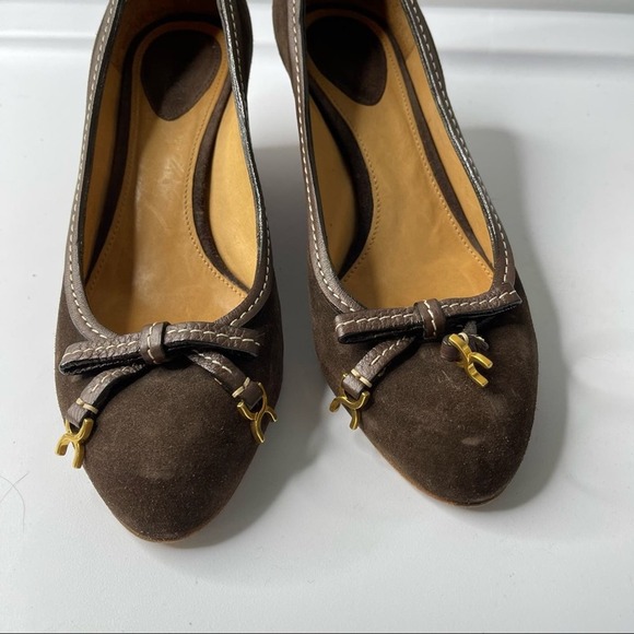 Chloe Brown suede leather 8 mm wedge slip on heel sandals size 37.5 - Picture 2 of 6